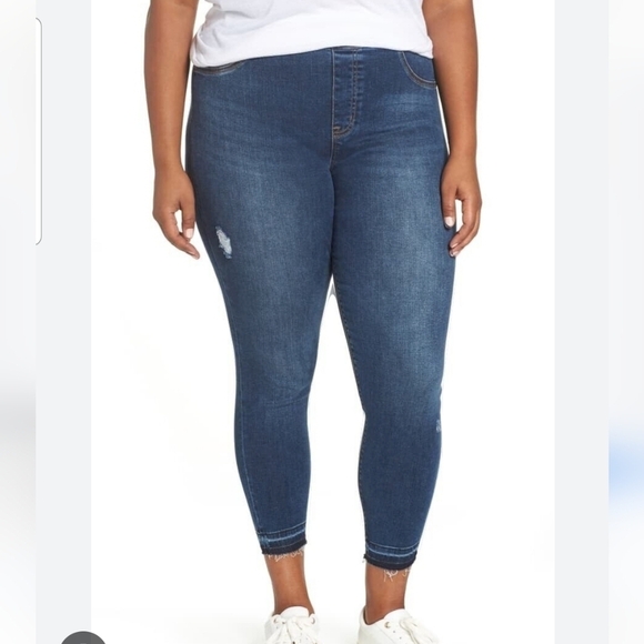 Spanx Distressed Ankle Skinny Denim Jegging Medium Wash Frayed Hem Size 2X - Picture 1 of 12